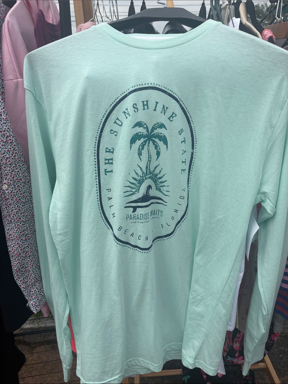 Long-Sleeve Mint Graphic Beach T-Shirt